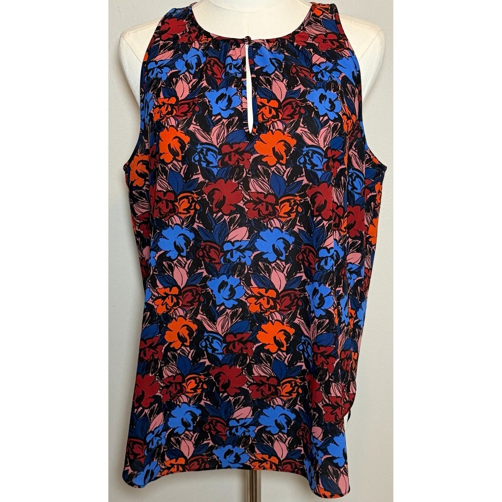 J.CREW Multicolor Floral Round Keyhole Neck Sleeveless Polyester Blouse 8 Summer